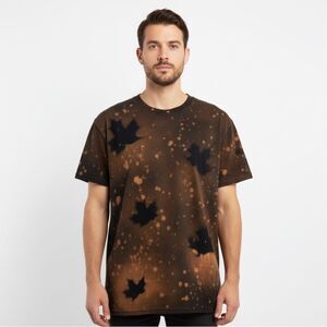 NEW Hand Dyed Black & Orange Maple Leaf Reverse Tie-Dye Bleach-Dyed T-Shirt Med